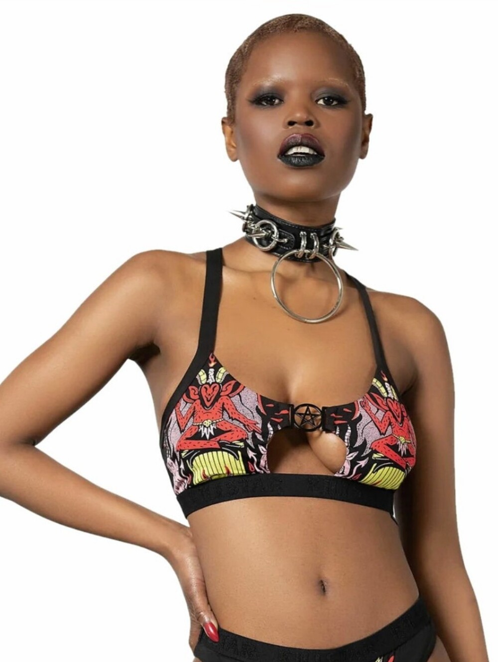 Killstar Multi-Color Cutout Sports Bra with Pentagram Accent